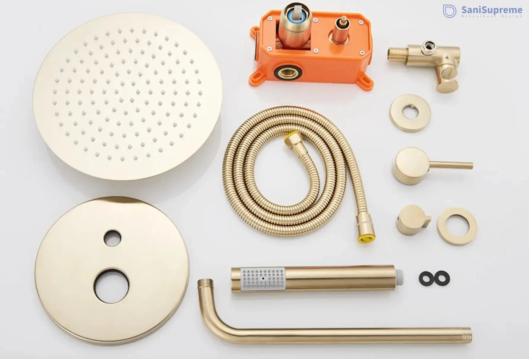 SaniSupreme® Doucheset Yosemite 40 cm. regendouche rond 2 - weg goud brushed
