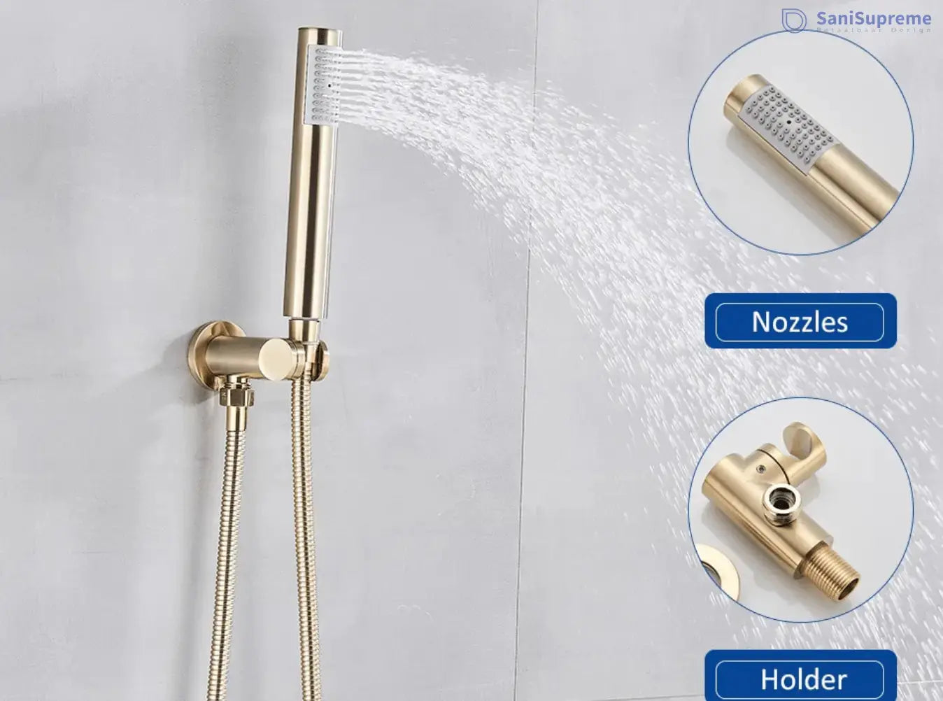 SaniSupreme® Doucheset Yosemite 40 cm. regendouche rond 2 - weg goud brushed