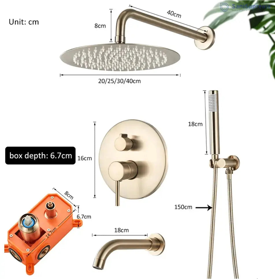 SaniSupreme® Doucheset Yosemite 40 cm. regendouche rond 2 - weg goud brushed