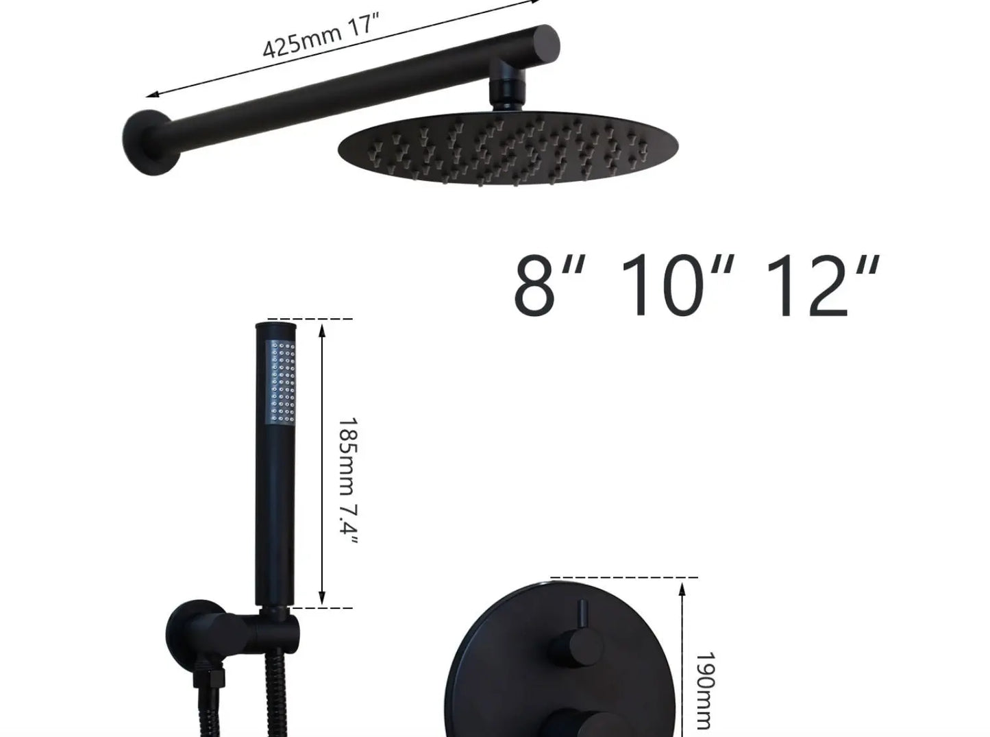 SaniSupreme Doucheset Yosemite 8 inch / 20cm regendouche rond 2 - weg zwart inbouw