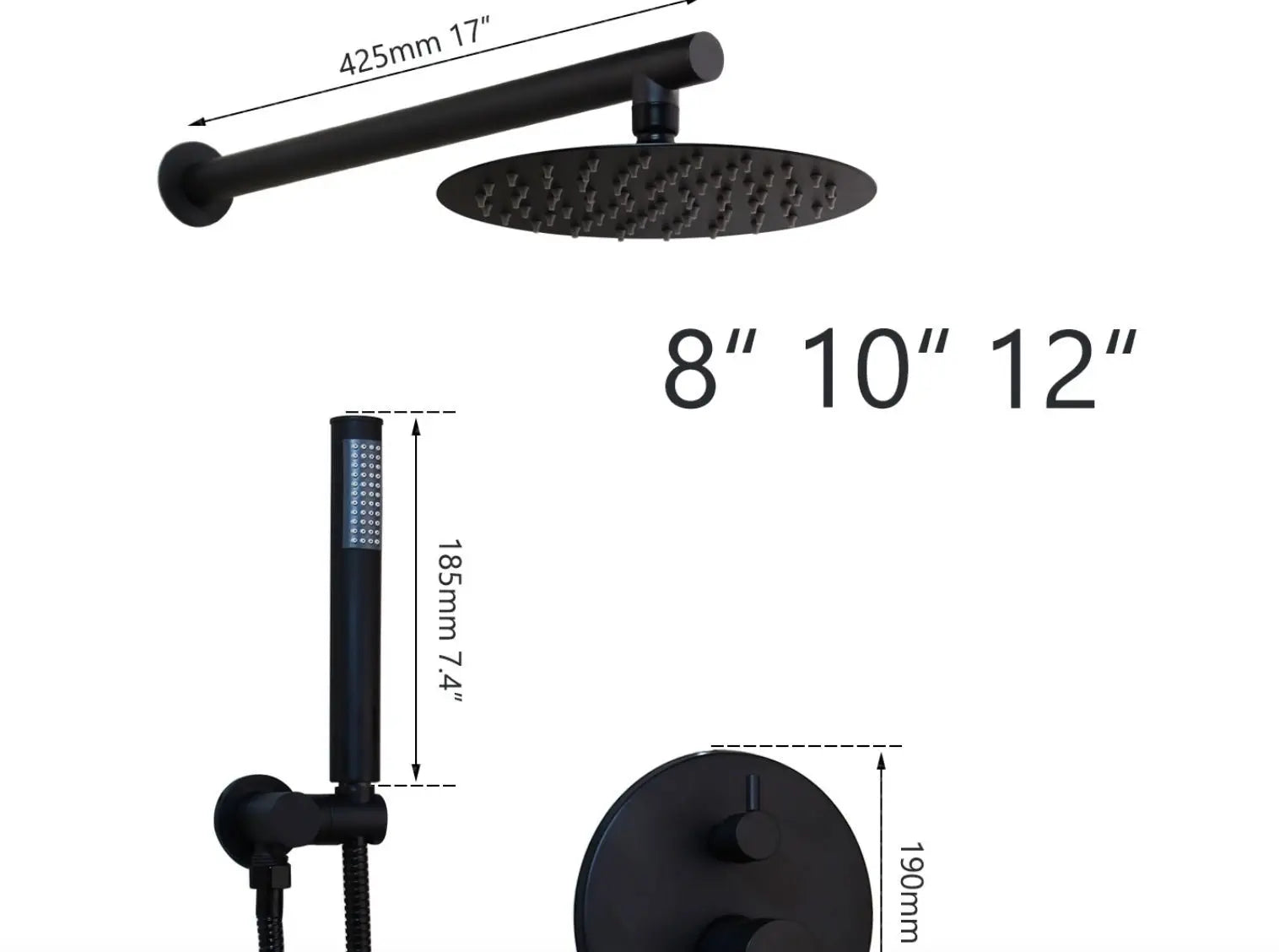 SaniSupreme Doucheset Yosemite 8 inch / 20cm regendouche rond 2 - weg zwart inbouw