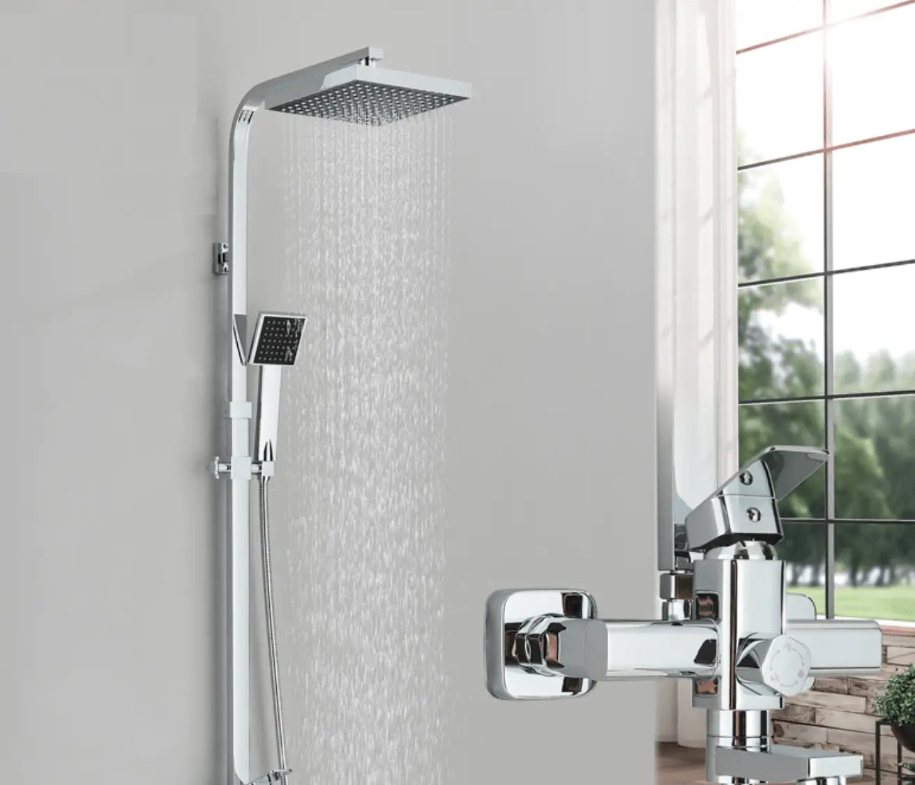 SaniSupreme Florida opbouw bad doucheset met baduitloop 8 inch regendouche chroom vierkant