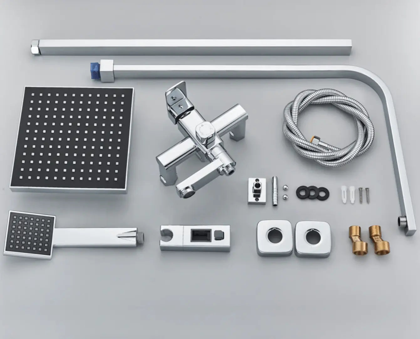 SaniSupreme Florida opbouw bad doucheset met baduitloop 8 inch regendouche chroom vierkant