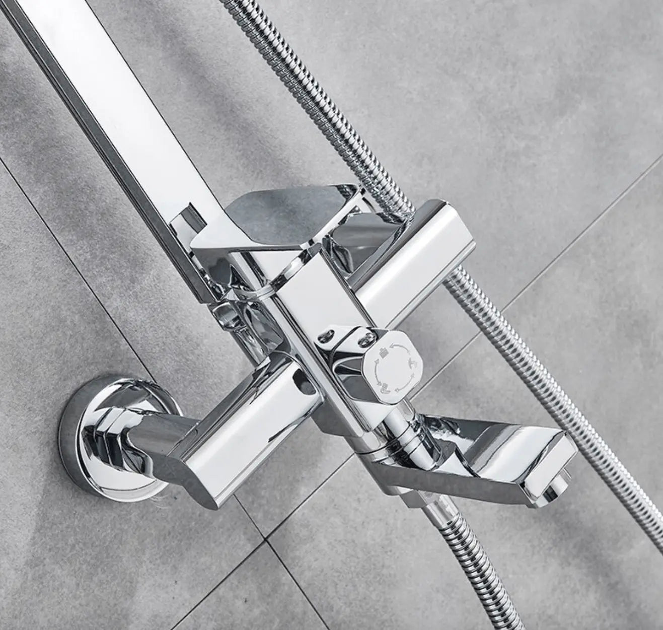 SaniSupreme Florida opbouw bad doucheset met baduitloop 8 inch regendouche chroom vierkant