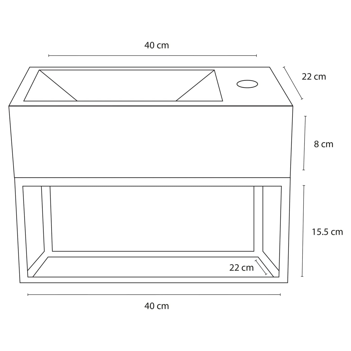 SaniSupreme Force Fonteinset 38.5x18.5x24.5cm 1 kraangat recht mat zwarte kraan met sifon en afvoerplug Beton Donkergrijs