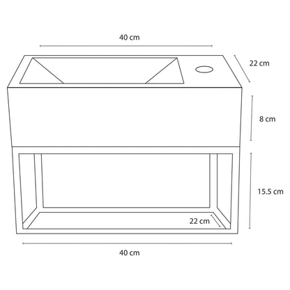 SaniSupreme Force Fonteinset 38.5x18.5x24.5cm 1 kraangat recht mat zwarte kraan met sifon en afvoerplug Beton Donkergrijs