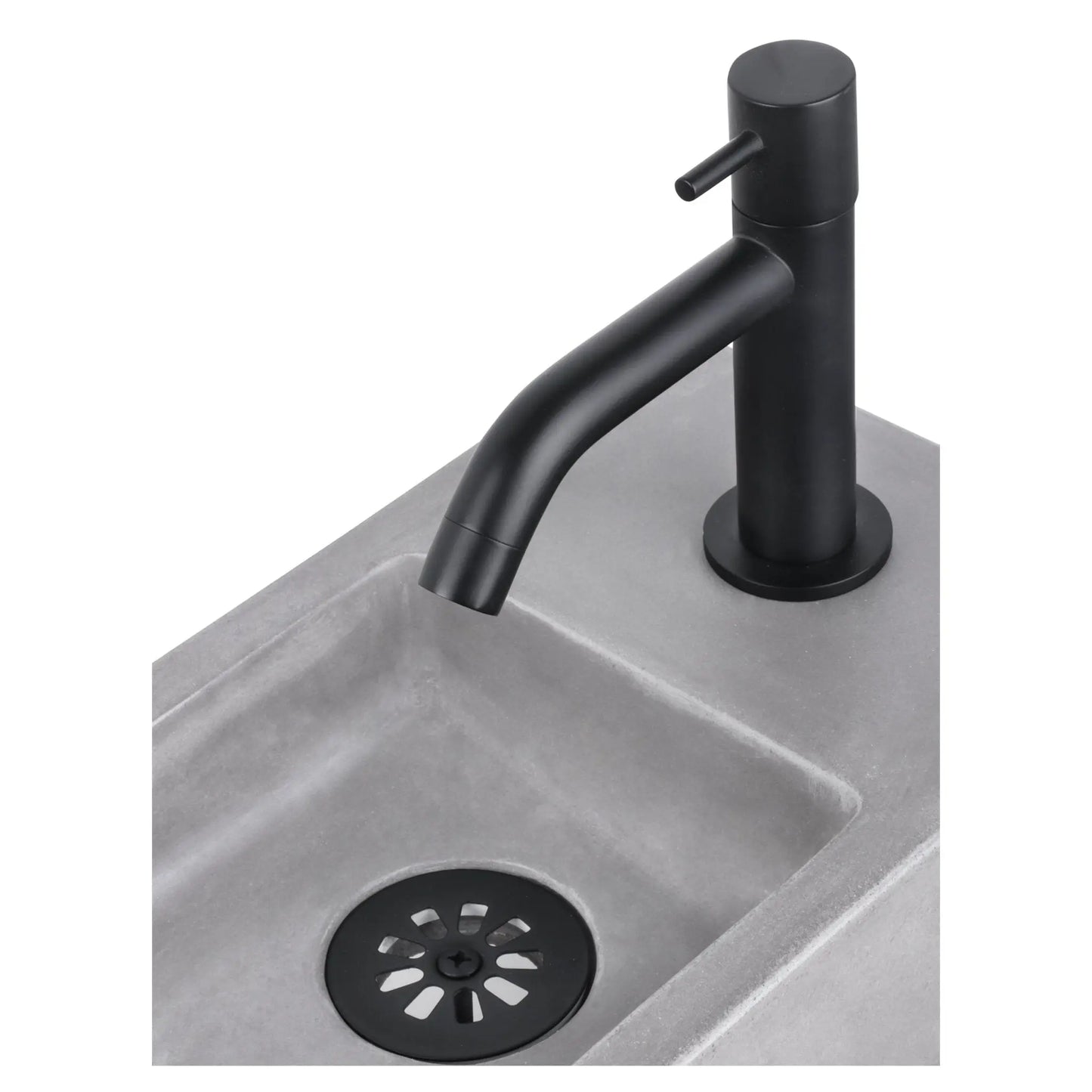 SaniSupreme Force Fonteinset 38.5x18.5x24.5cm 1 kraangat recht mat zwarte kraan met sifon en afvoerplug Beton Donkergrijs