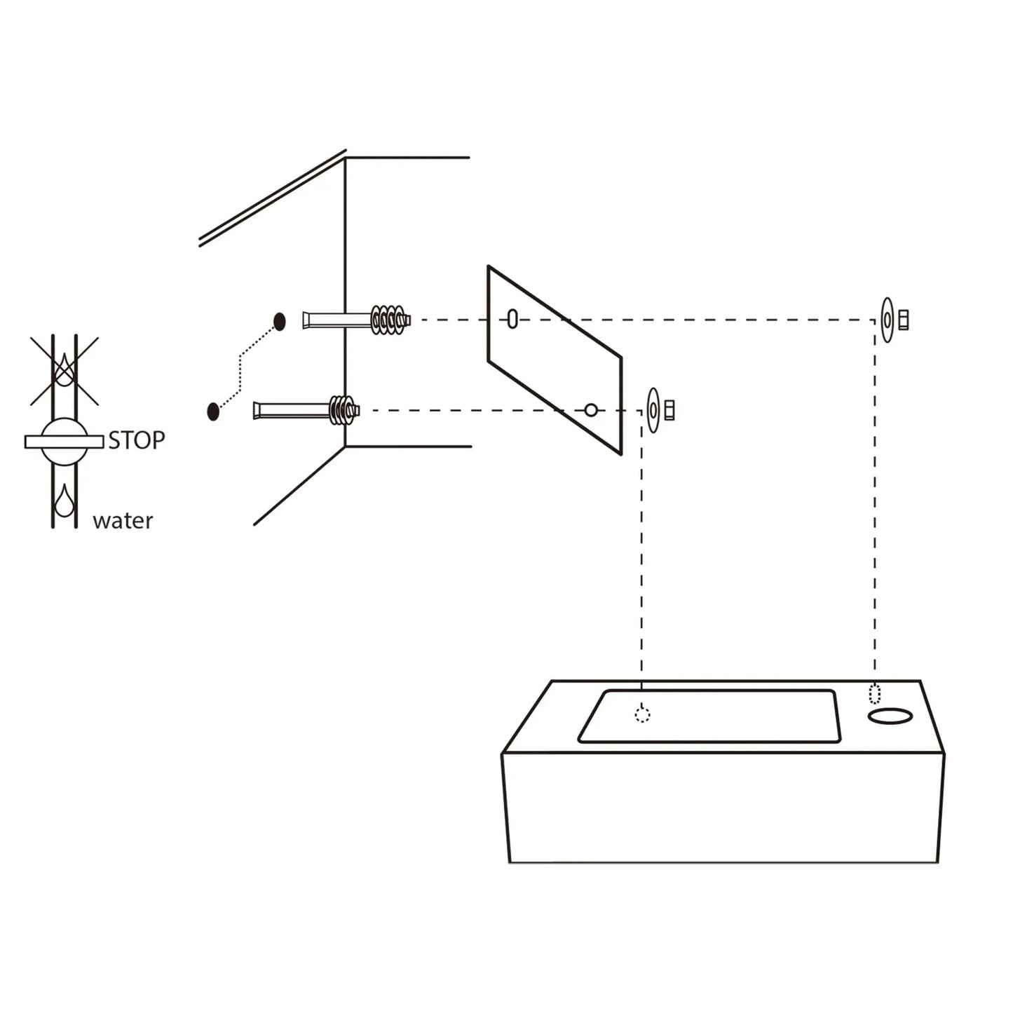 SaniSupreme Force Fonteinset Bombai 38.5x18.5x24.5cm 1 kraangat recht mat zwarte kraan met sifon en afvoerplug Rechthoek