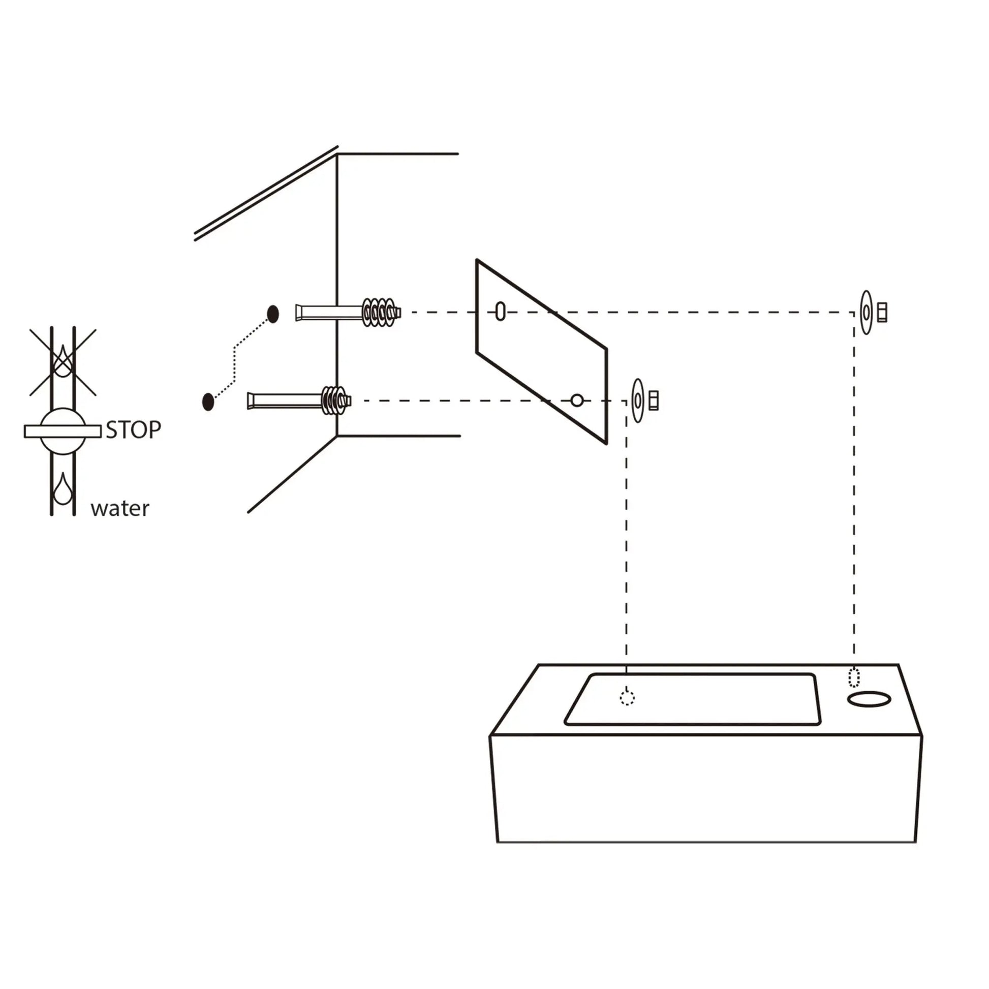 SaniSupreme Force Fonteinset Bombai 38.5x18.5x24.5cm 1 kraangat recht mat zwarte kraan met sifon en afvoerplug Rechthoek