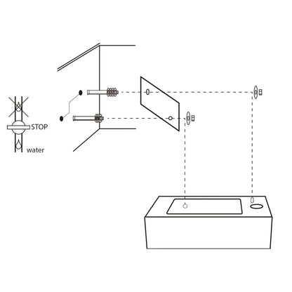 SaniSupreme Force Fonteinset Bombai 38.5x18.5x24.5cm 1 kraangat recht mat zwarte kraan met sifon en afvoerplug Rechthoek