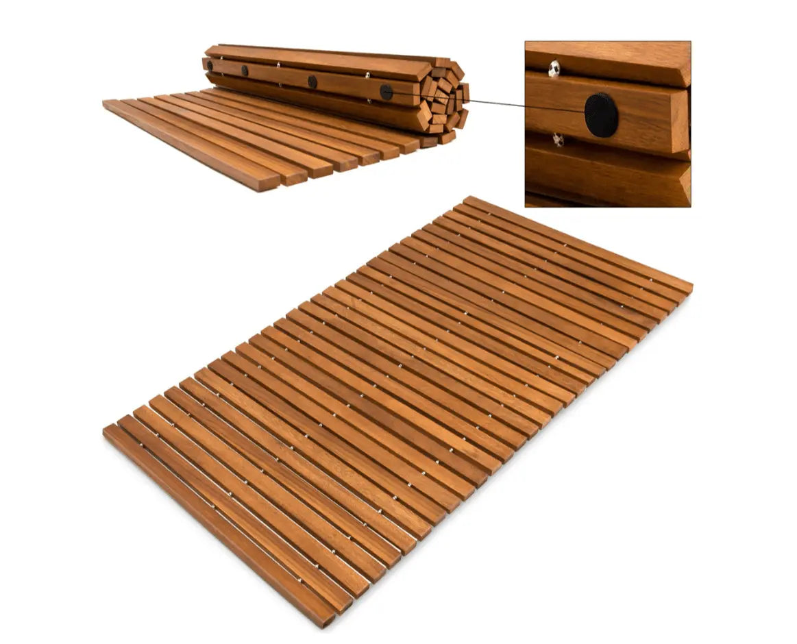 SaniSupreme Houten badmat 50 x 80 cm oprolbaar model met anti - slip rubbers