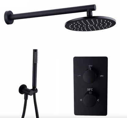 SaniSupreme® Inbouw Doucheset Malaga Blackline Premium Plus 2 weg 10 inch regendouche rond - rechthoek mat zwart