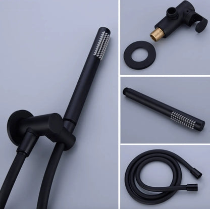 SaniSupreme® Inbouw Doucheset Malaga Blackline Premium Plus 2 weg 10 inch regendouche rond - rechthoek mat zwart