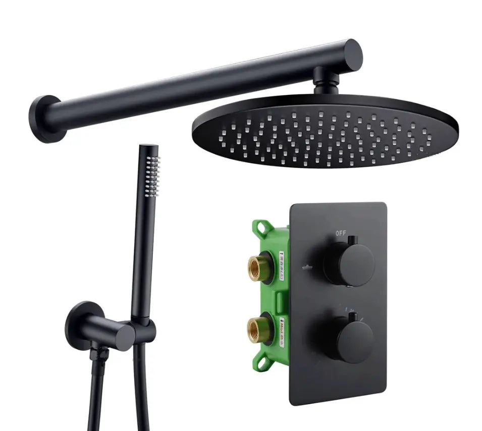 SaniSupreme® Inbouw Doucheset Washington Premium 2 weg 8 inch regendouche rond - rechthoek mat zwart