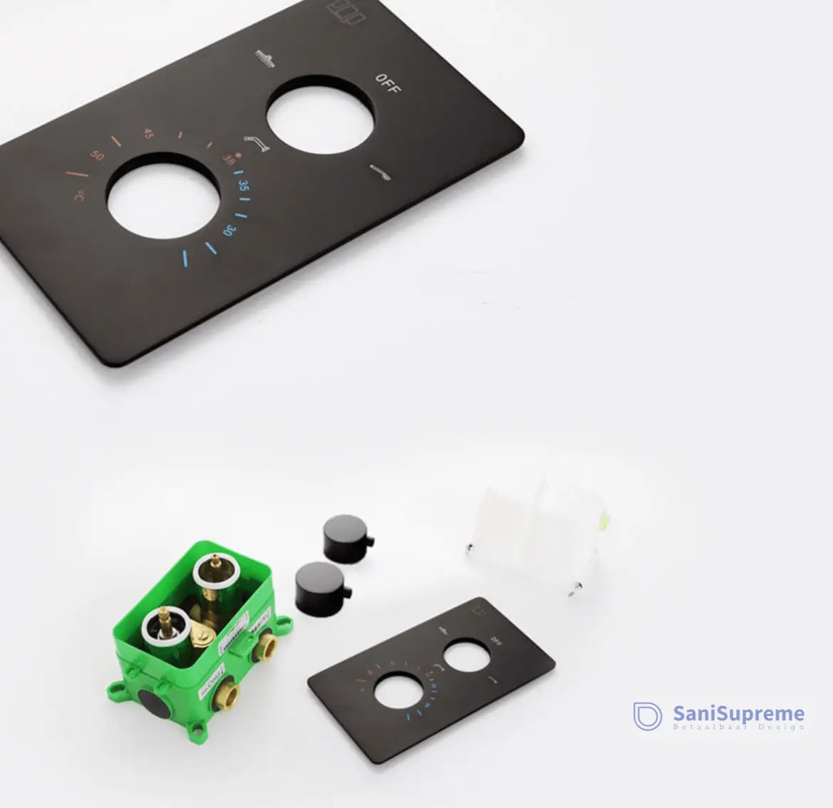 SaniSupreme® Inbouw Doucheset Washington Premium 2 weg 8 inch regendouche rond - rechthoek mat zwart