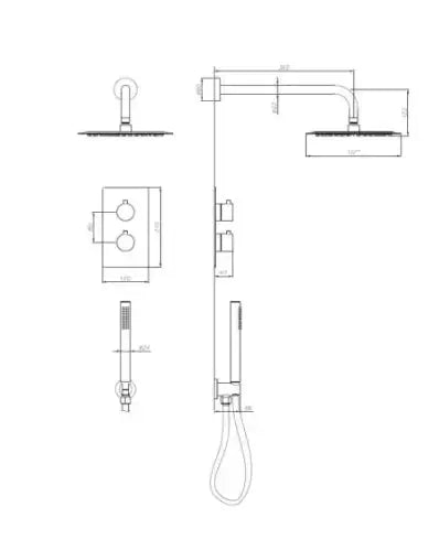 SaniSupreme Inbouw Regendouche 25 cm Set Marbella met Handdouche en Wanduitloop Geborsteld Koper