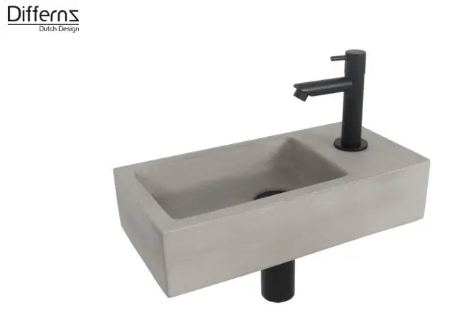 Sanisupreme Jukon fonteinset 38.5x18.5x9cm beton kraan afvoerplug sifon zwart