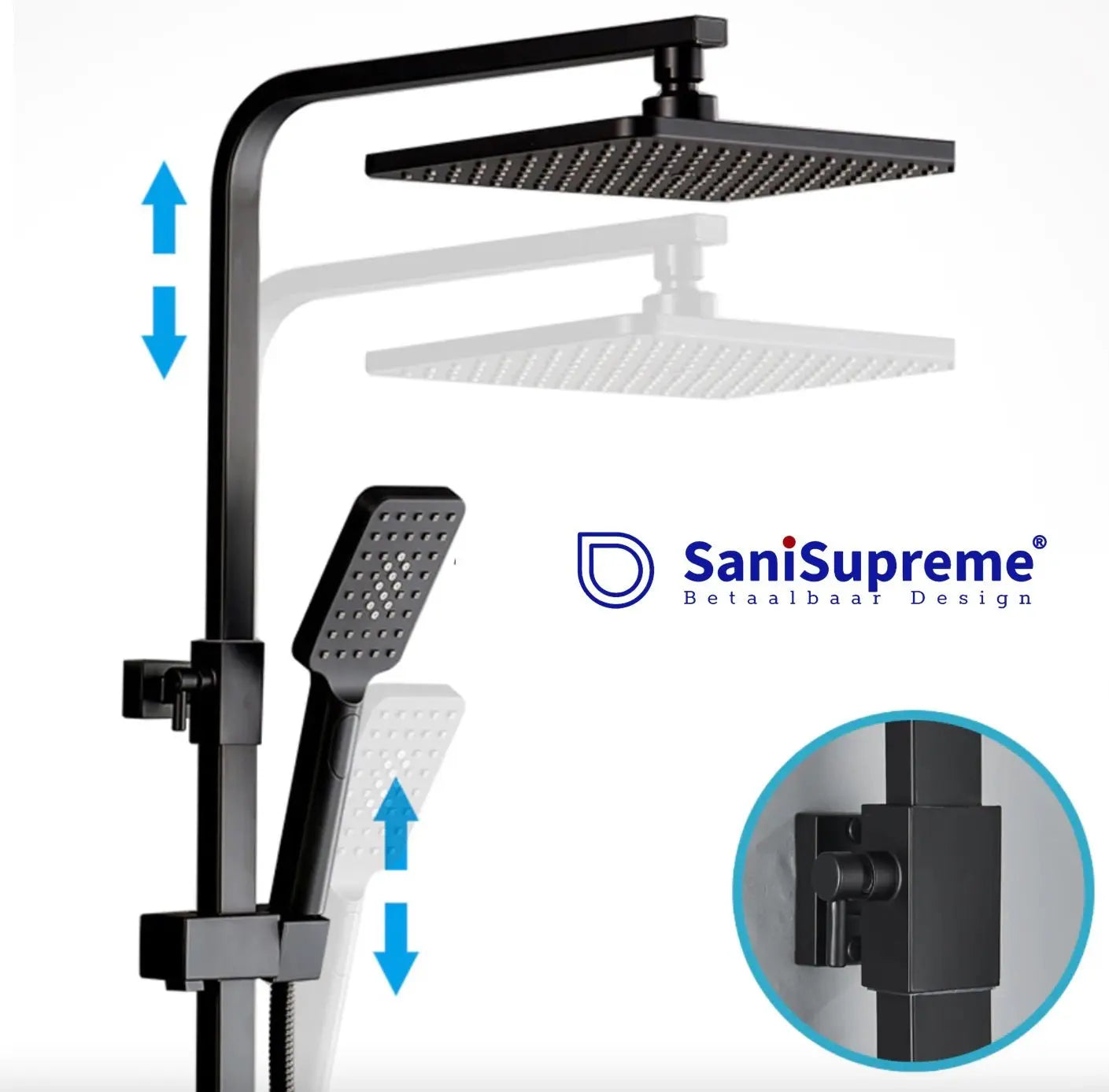 SaniSupreme Kentucky LCD Thermostatisch opbouw regendoucheset 19 x 29 cm. mat zwart vierkant