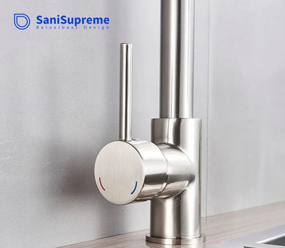 SaniSupreme Keukenkraan Pull - down Bologna gebogen met veer Nikkel Brush (RVS)