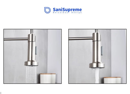 SaniSupreme Keukenkraan Pull - down Bologna gebogen met veer Nikkel Brush (RVS)