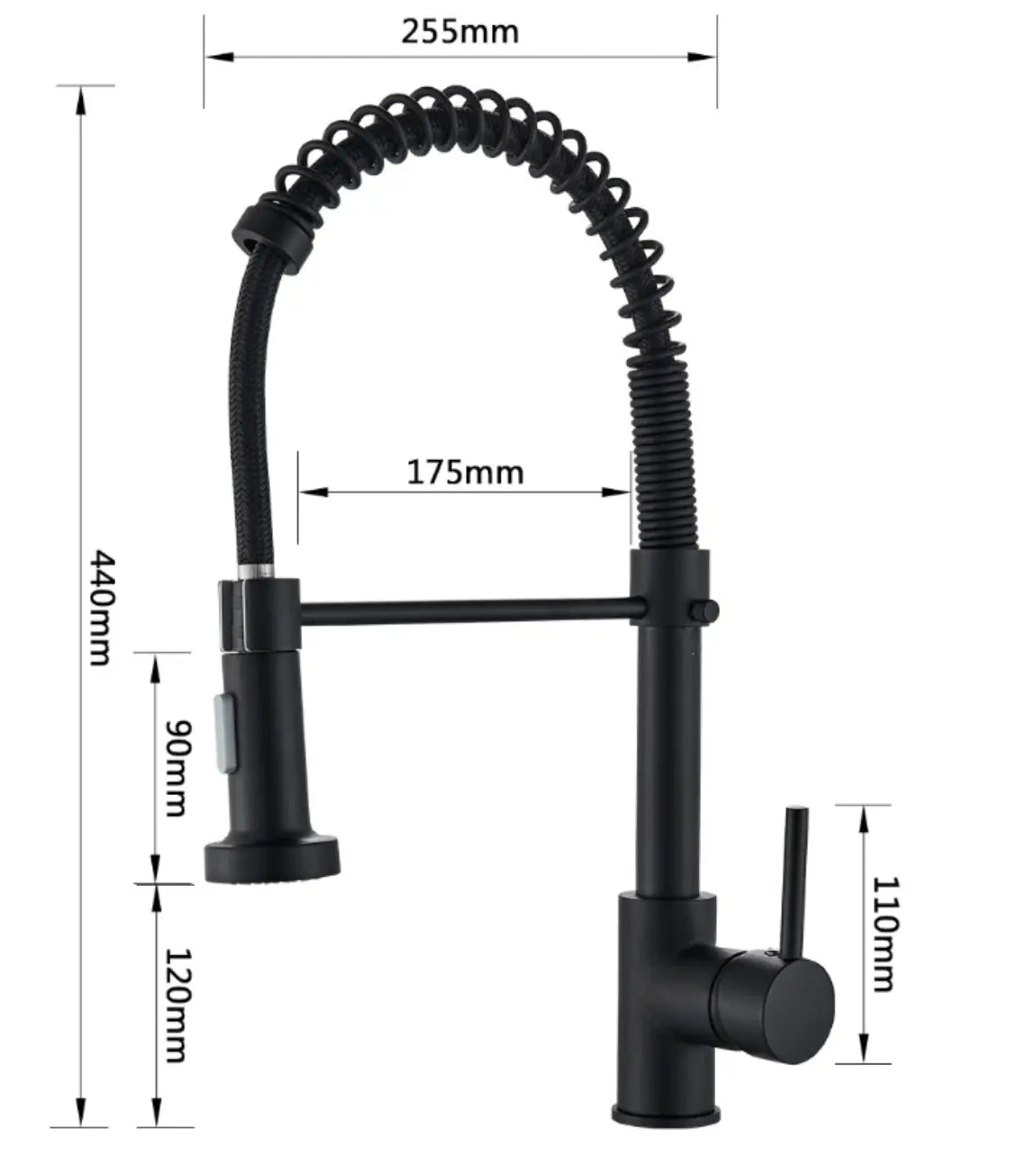 SaniSupreme Keukenkraan Pull - down Bologna gebogen met veer Nikkel Brush (RVS), zwarte slang