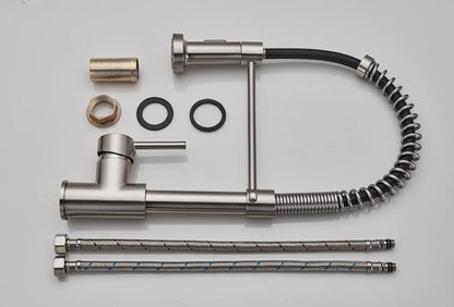 SaniSupreme Keukenkraan Pull - down Bologna gebogen met veer Nikkel Brush (RVS), zwarte slang