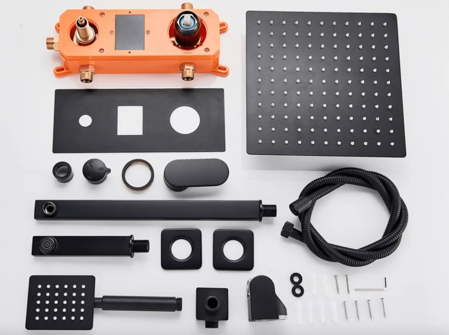 SaniSupreme® LCD Manhattan inbouwdouche 3 weg met SmartPulse Plafond Regendouche Plateau Alicante 50 cm vierkant mat zwart