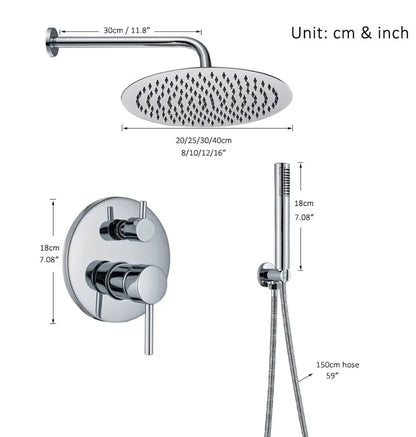 SaniSupreme® Lima inbouw doucheset | handdouche|mengkraan|regendouche (10 inch) | rond |Chroom 2 weg