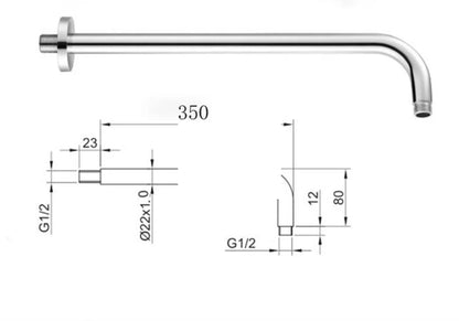 SaniSupreme Losse Douche arm, chroom, rond, 35 cm lang met rozet