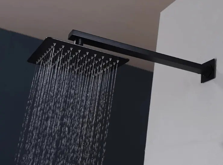 SaniSupreme Losse Douche arm, mat zwart, rechthoekig, 38 cm. lang met vierkant rozet