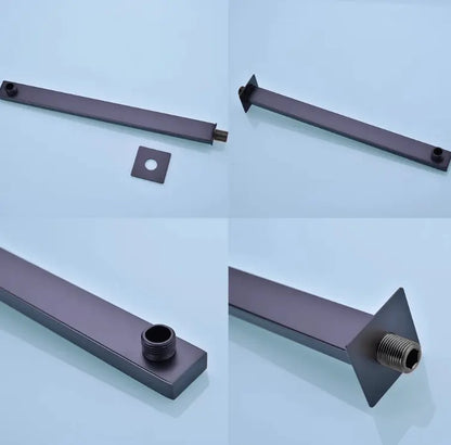 SaniSupreme Losse Douche arm, mat zwart, rechthoekig, 38 cm. lang met vierkant rozet