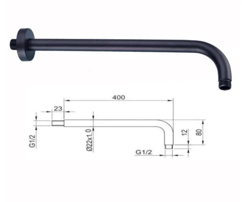 SaniSupreme Losse Douche arm, Wandarm mat zwart, rond, 40 cm. lang met rozet