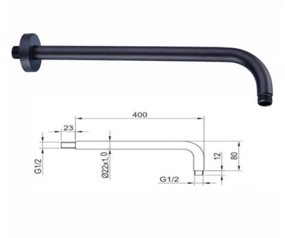 SaniSupreme Losse Douche arm, Wandarm mat zwart, rond, 40 cm. lang met rozet