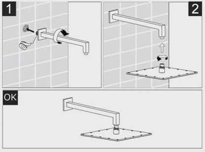 SaniSupreme Losse Douchearm, chroom, rechthoekig, 38 cm. lang met rozet