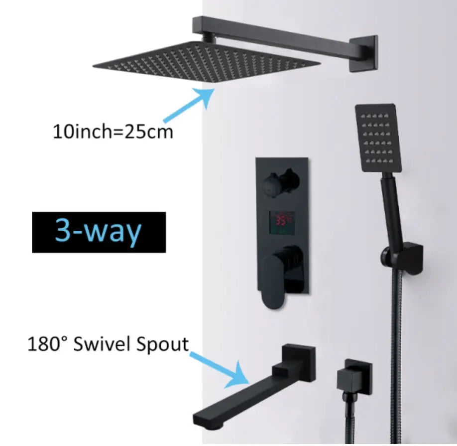 SaniSupreme Losse mengunit 3 weg Manhattan Premium de Luxe LCD Digitaal Display mat zwart inbouw