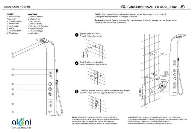 SaniSupreme massage douchepaneel Creavit Aloni 160x20x7 cm Zwart