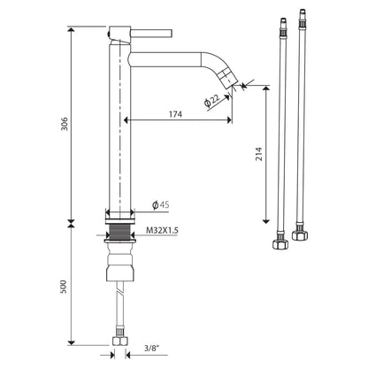 SaniSupreme Memphis keramische wastafel kraan opbouw hoog model gebogen uitloop chroom