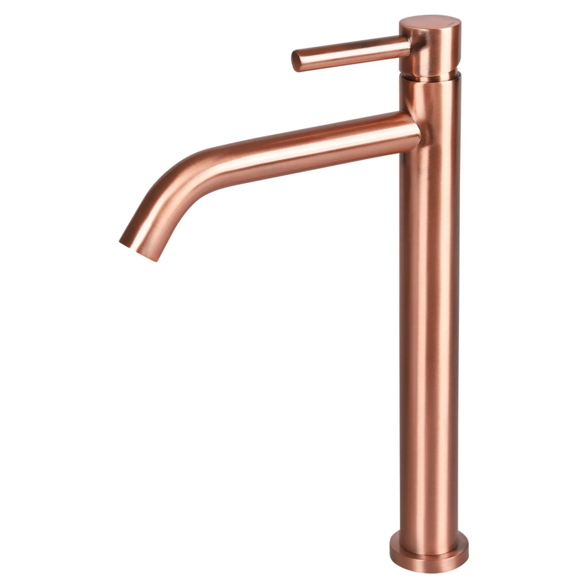 SaniSupreme Memphis keramische wastafel kraan opbouw hoog model gebogen uitloop koper bronskleur