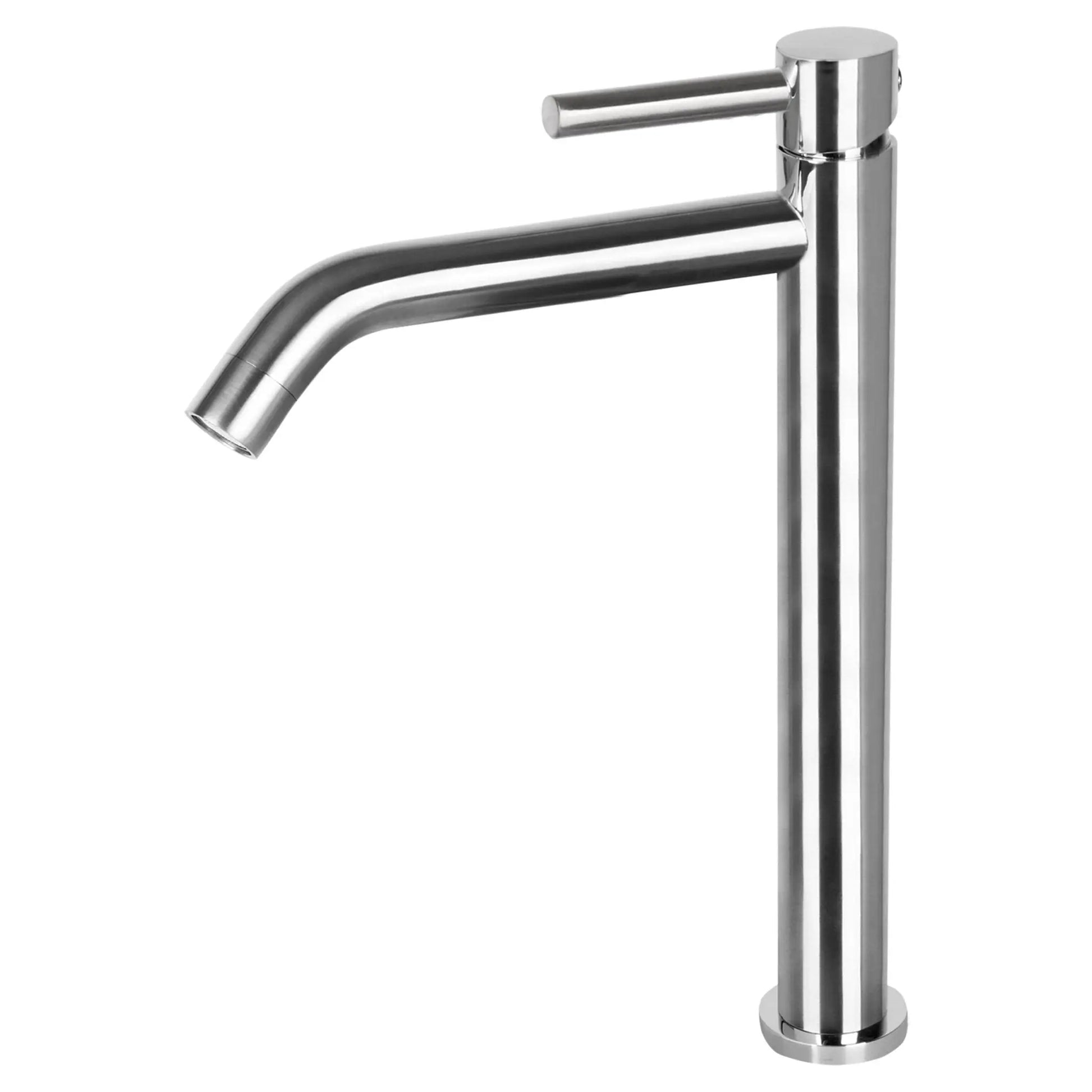 SaniSupreme Memphis keramische wastafel kraan opbouw hoog model gebogen uitloop mat chroom