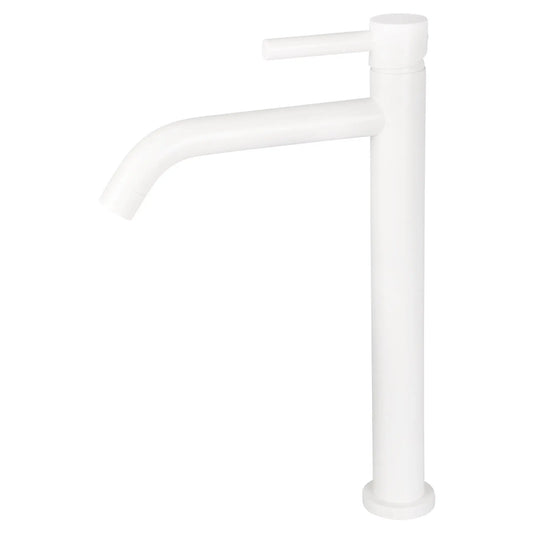 SaniSupreme Memphis keramische wastafel kraan opbouw hoog model gebogen uitloop mat wit