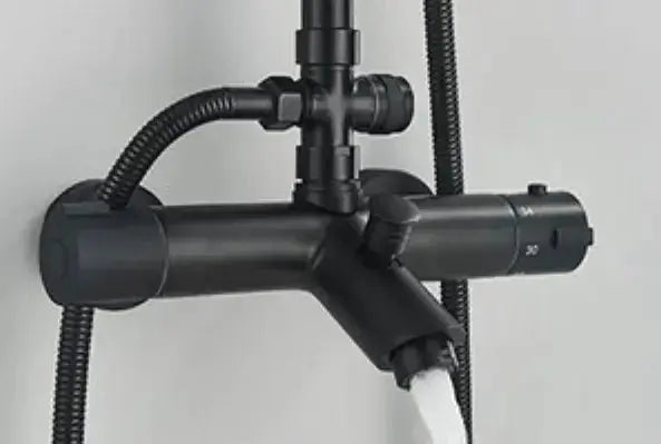 SaniSupreme Miami opbouw bad doucheset 3 weg met baduitloop 20 cm. regendouche mat zwart rond