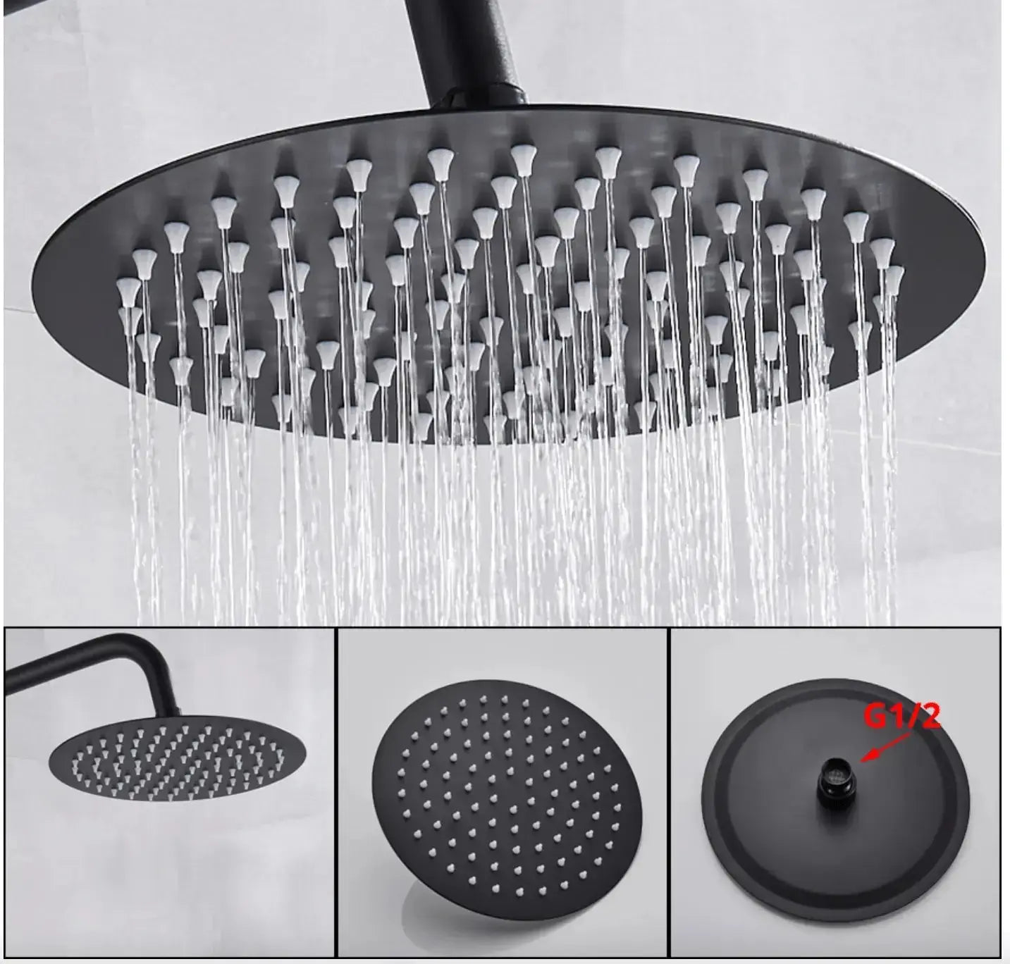 SaniSupreme Miami opbouw bad doucheset 3 weg met baduitloop 20 cm. regendouche mat zwart rond