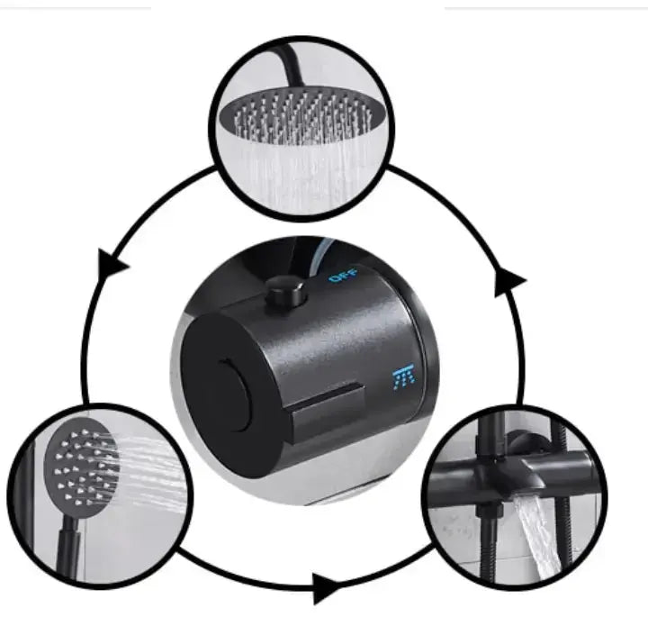 SaniSupreme Miami opbouw bad doucheset 3 weg met baduitloop 20 cm. regendouche mat zwart rond