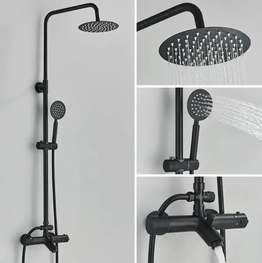 SaniSupreme Miami opbouw bad doucheset 3 weg met baduitloop 20 cm. regendouche mat zwart rond