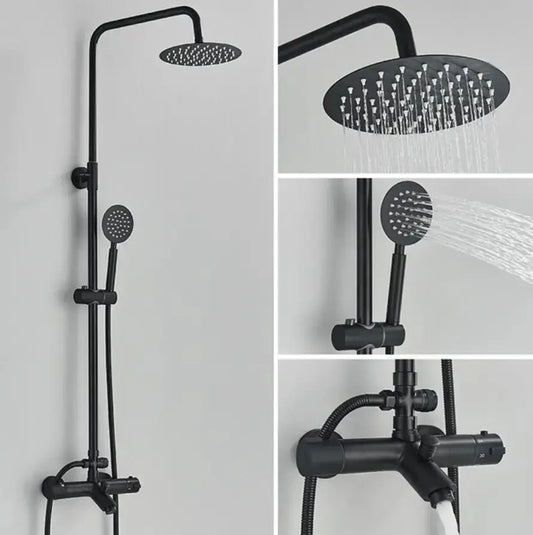 SaniSupreme Miami opbouw bad doucheset 3 weg met baduitloop 20 cm. regendouche mat zwart rond