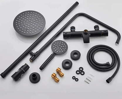 SaniSupreme Miami opbouw bad doucheset 3 weg met baduitloop 20 cm. regendouche mat zwart rond