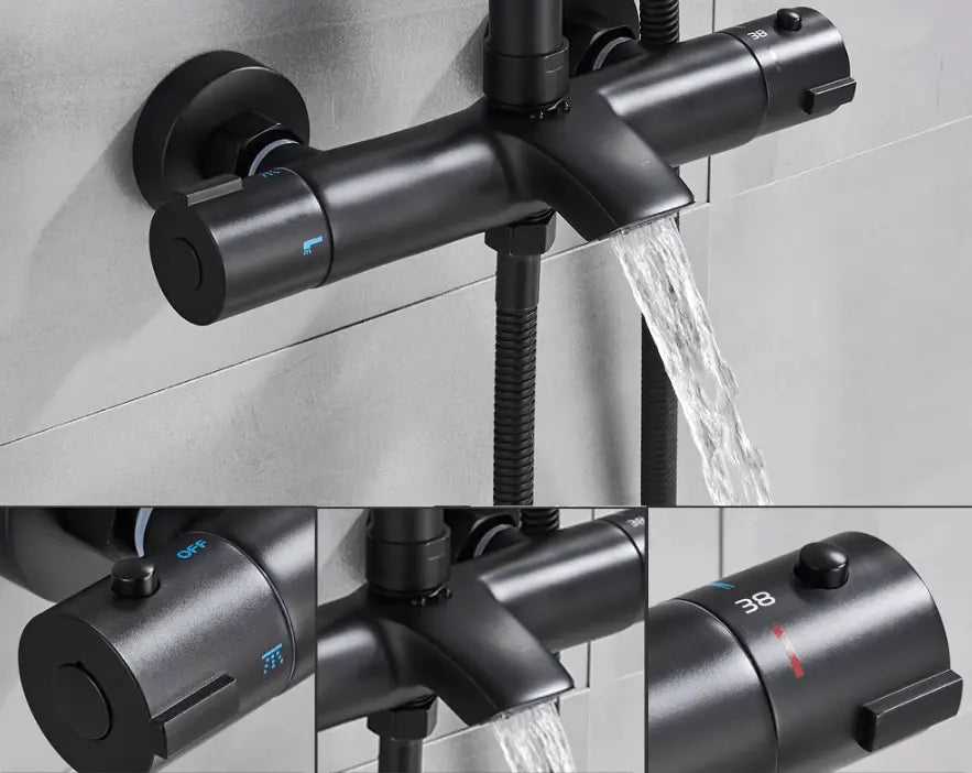 SaniSupreme Miami opbouw bad doucheset 3 weg met baduitloop 30 cm. regendouche mat zwart rond