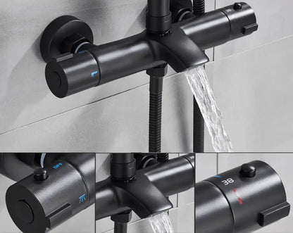 SaniSupreme Miami opbouw bad doucheset 3 weg met baduitloop 30 cm. regendouche mat zwart rond