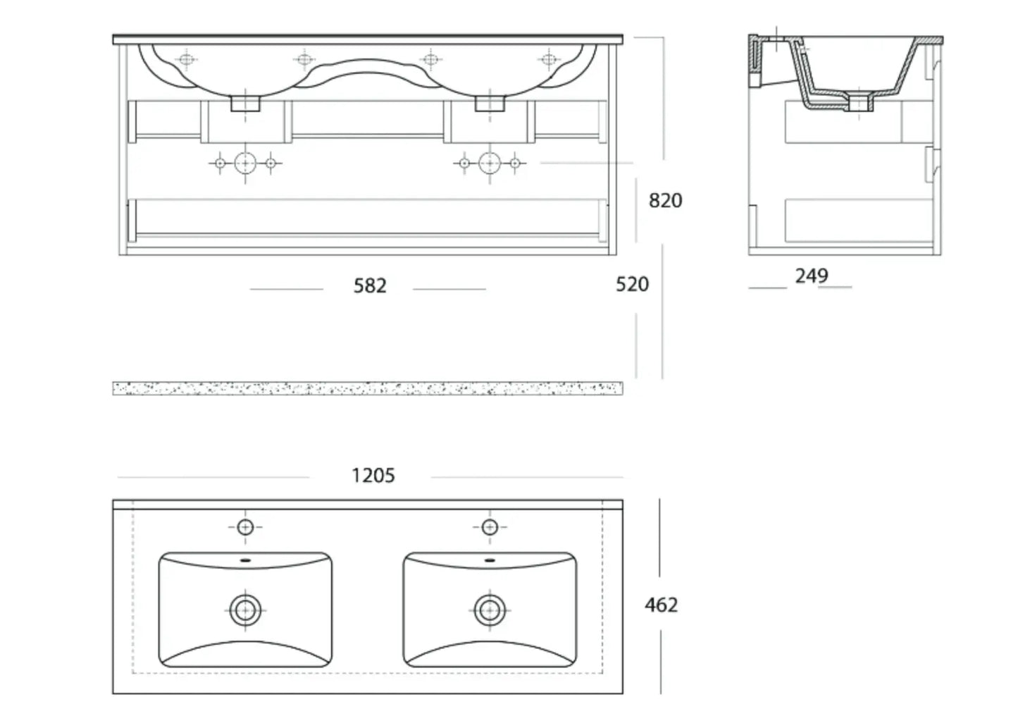 SaniSupreme® Monaco Badmeubel 120 mat zwart keramische dubbele wastafel wit