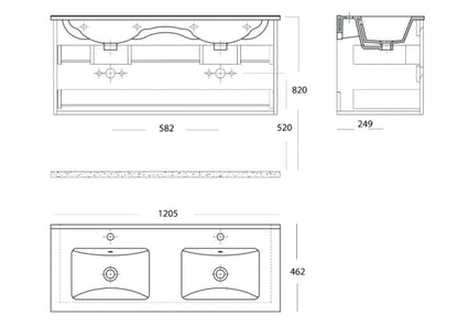 SaniSupreme® Monaco Badmeubel 120 mat zwart keramische dubbele wastafel wit